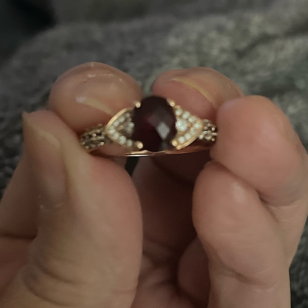 Strawberry gold rhodolite garnet ring.